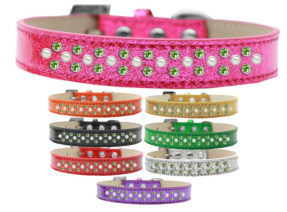 Dog, Puppy & Pet Ice Cream Collar, "Pearl and Lime Green Crystal Rimsets Sprinkles"