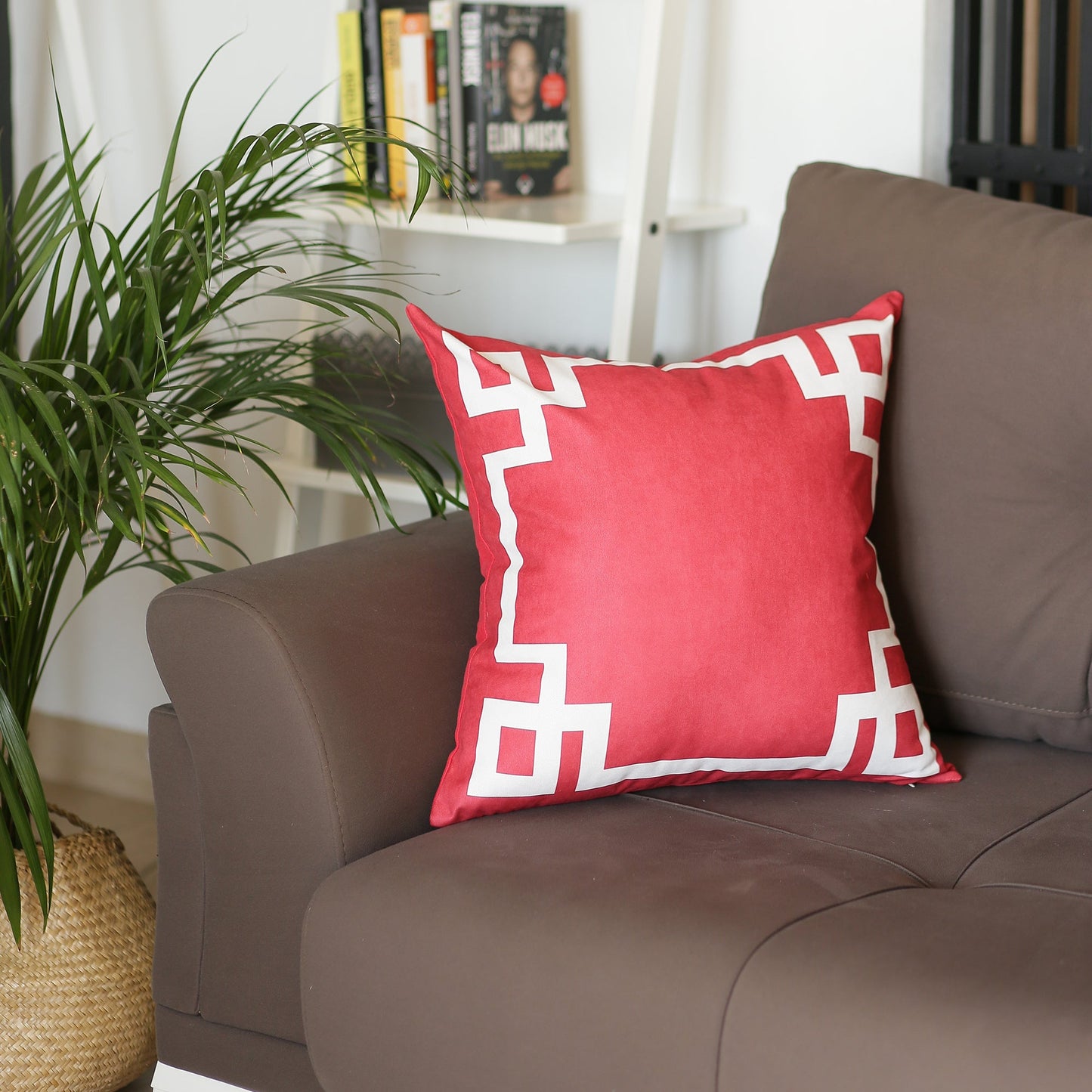 Geometric Red&White Square Throw Pillow Cover & Insert