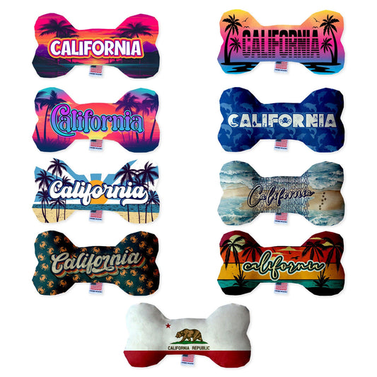 Pet & Dog Plush Bone Toys, "California Beaches" (Set 1 of 3 California State Toy Options, available in different pattern options!)
