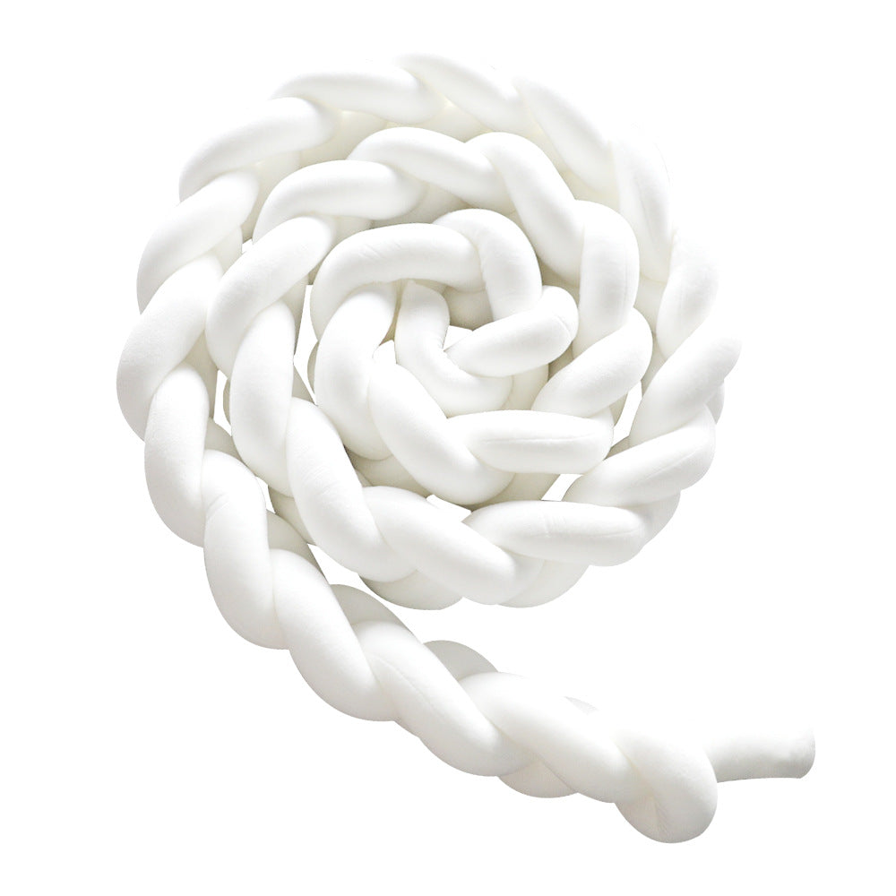 New Nordic Style Twisted Knit Baby Bed Rail Bumper, Long Strip With Three-Strand Twisted Braided Knot Rope Cushion