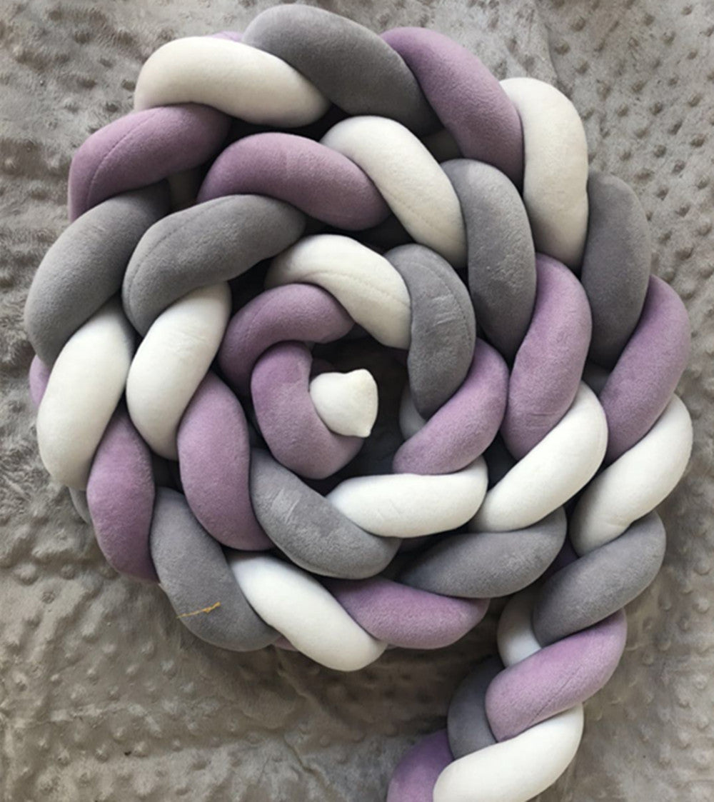 New Nordic Style Twisted Knit Baby Bed Rail Bumper, Long Strip With Three-Strand Twisted Braided Knot Rope Cushion