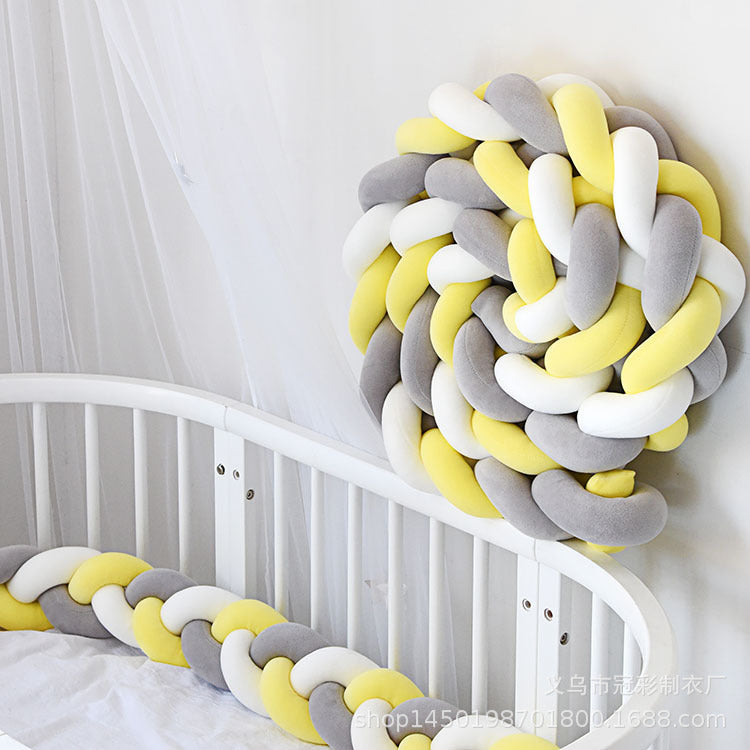New Nordic Style Twisted Knit Baby Bed Rail Bumper, Long Strip With Three-Strand Twisted Braided Knot Rope Cushion