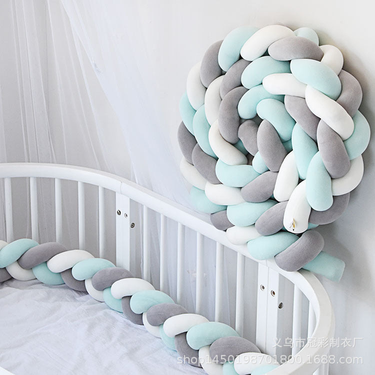 New Nordic Style Twisted Knit Baby Bed Rail Bumper, Long Strip With Three-Strand Twisted Braided Knot Rope Cushion