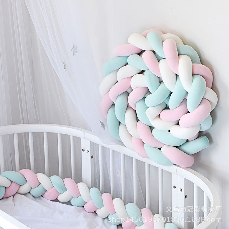 New Nordic Style Twisted Knit Baby Bed Rail Bumper, Long Strip With Three-Strand Twisted Braided Knot Rope Cushion