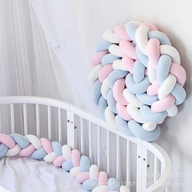 New Nordic Style Twisted Knit Baby Bed Rail Bumper, Long Strip With Three-Strand Twisted Braided Knot Rope Cushion